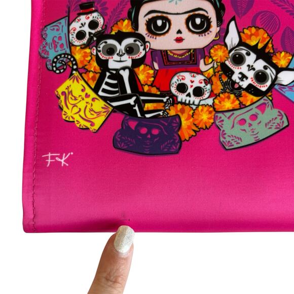 Tawi Frida Kahlo Sugar Skull Mexican Design Front Flap Hot Pink Purse - Picture 5 of 10